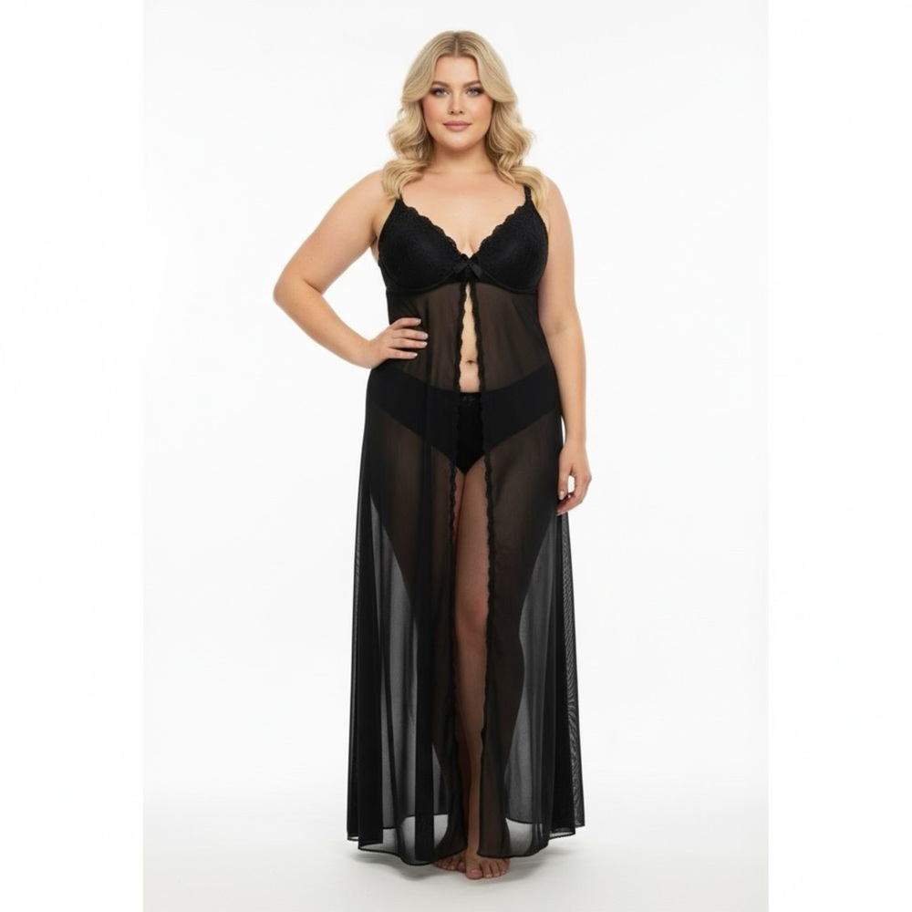 La SENZA Black Sheer Lingerie‎ Honeymoon Valentines Attire Black XL Floral Lace